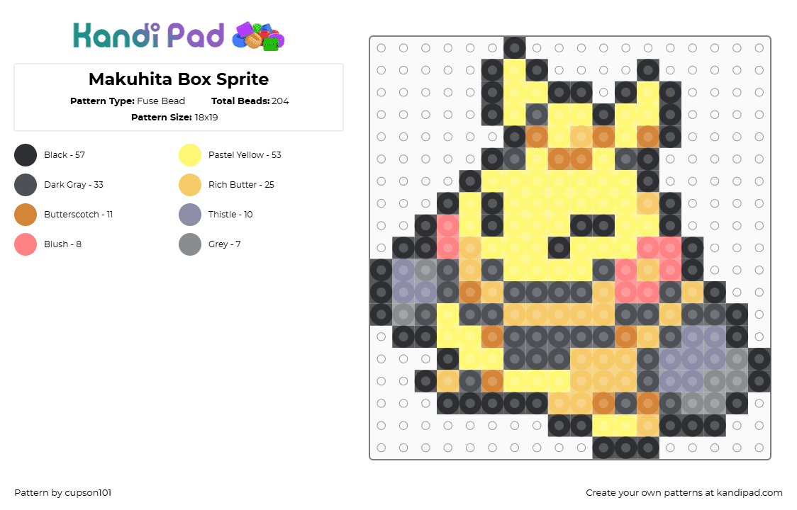 Makuhita Box Sprite - Fuse Bead Pattern by cupson101 on Kandi Pad - gray,yellow