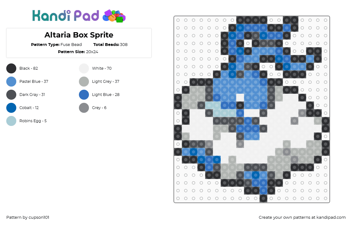 Altaria Box Sprite - Fuse Bead Pattern by cupson101 on Kandi Pad - gray,light blue,blue,beige