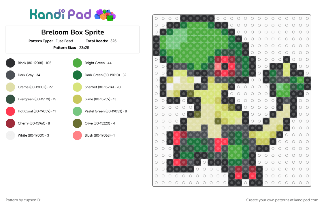 Breloom Box Sprite - Fuse Bead Pattern by cupson101 on Kandi Pad - gray, green, yellow