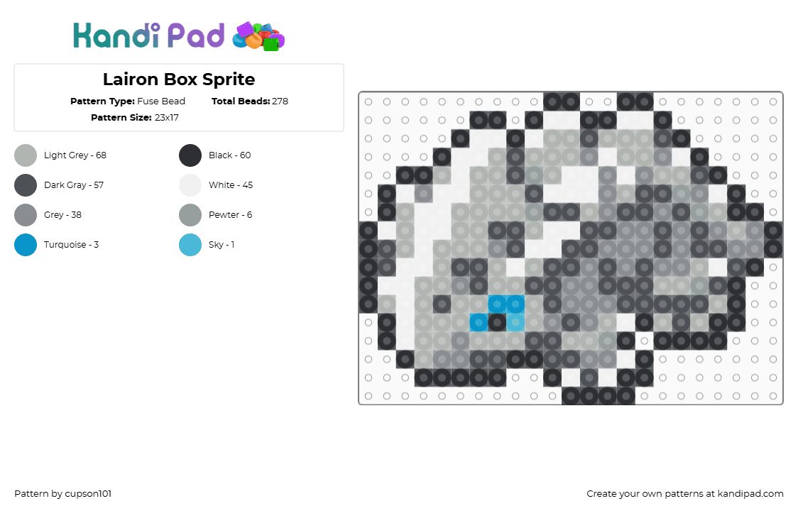 Lairon Box Sprite - Fuse Bead Pattern by cupson101 on Kandi Pad - gray,beige