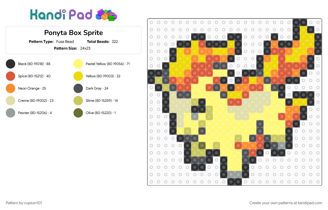 Ponyta Box Sprite - Fuse Bead Pattern by cupson101 on Kandi Pad - red, yellow