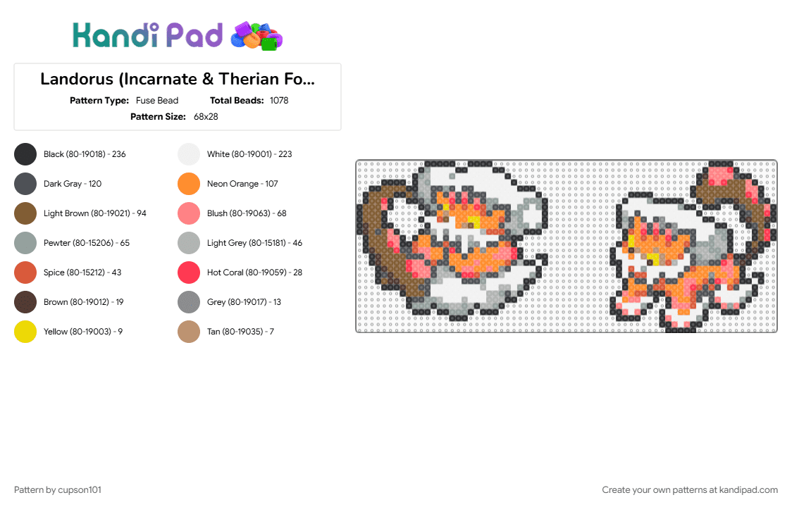 Landorus (Incarnate & Therian Forme) Box Sprites - Fuse Bead Pattern by cupson101 on Kandi Pad - gray, orange, red, tan