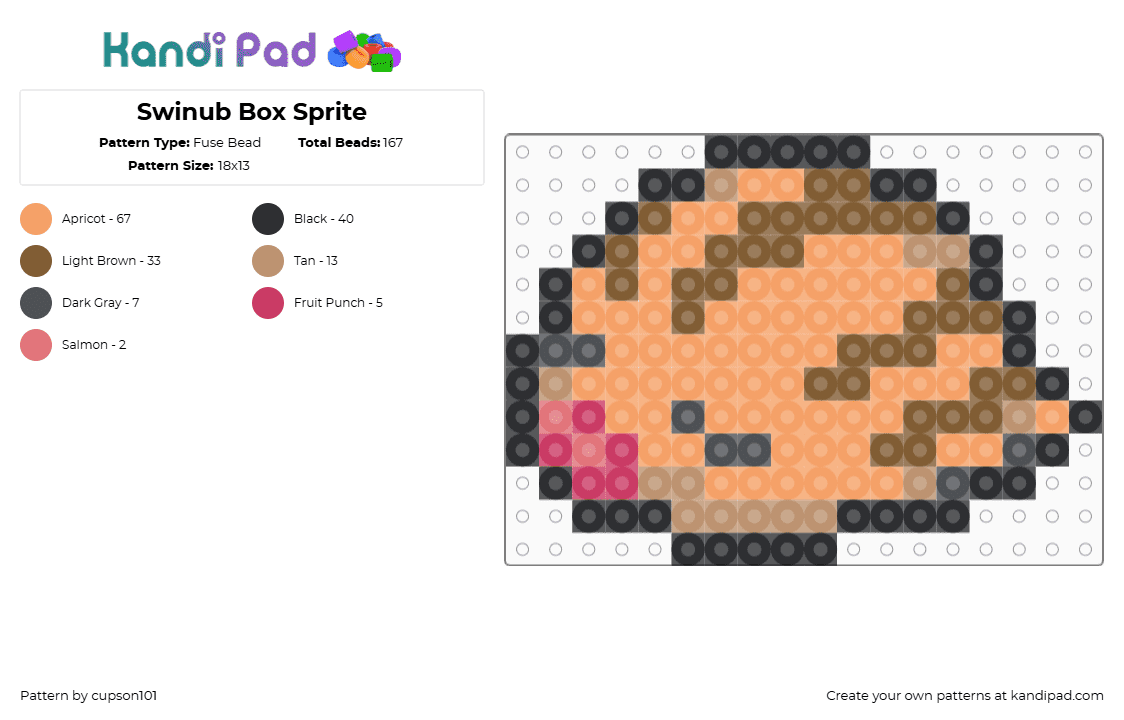 Swinub Box Sprite - Fuse Bead Pattern by cupson101 on Kandi Pad - orange,tan