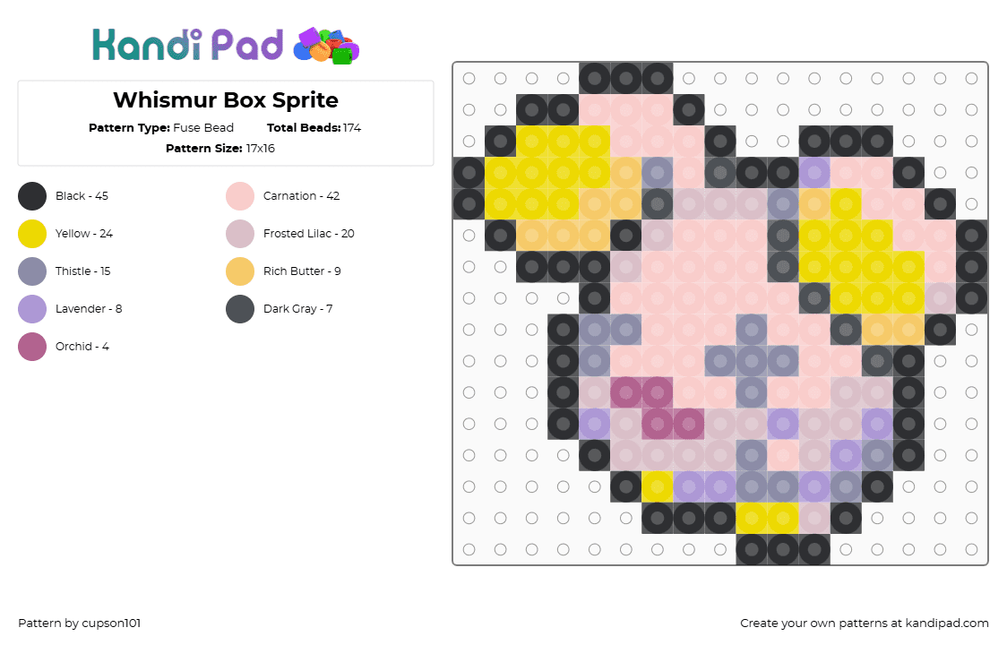 Whismur Box Sprite - Fuse Bead Pattern by cupson101 on Kandi Pad - yellow,beige
