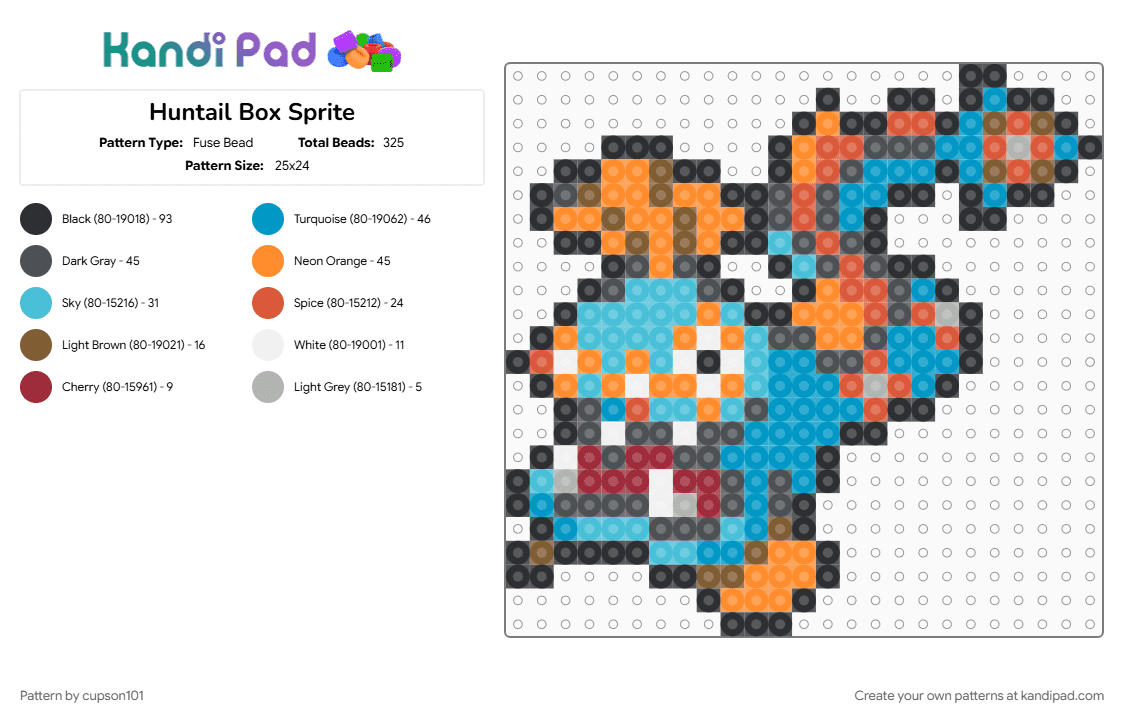 Huntail Box Sprite - Fuse Bead Pattern by cupson101 on Kandi Pad - gray, light blue, orange