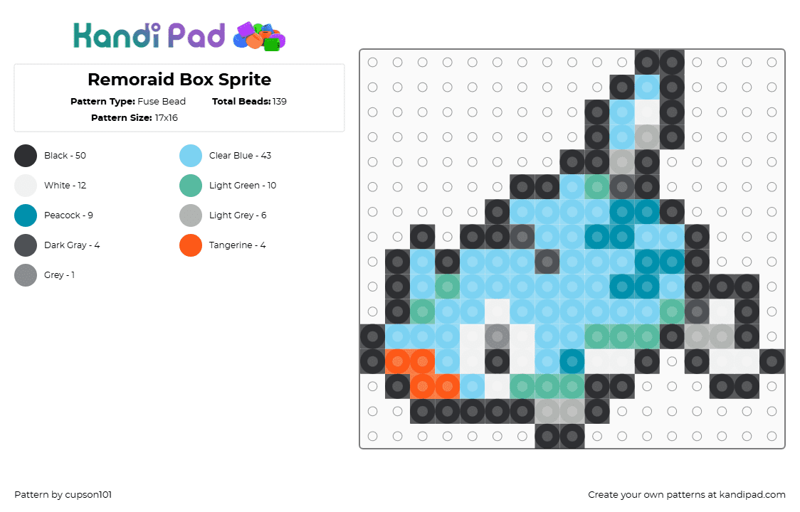 Remoraid Box Sprite - Fuse Bead Pattern by cupson101 on Kandi Pad - light blue,teal