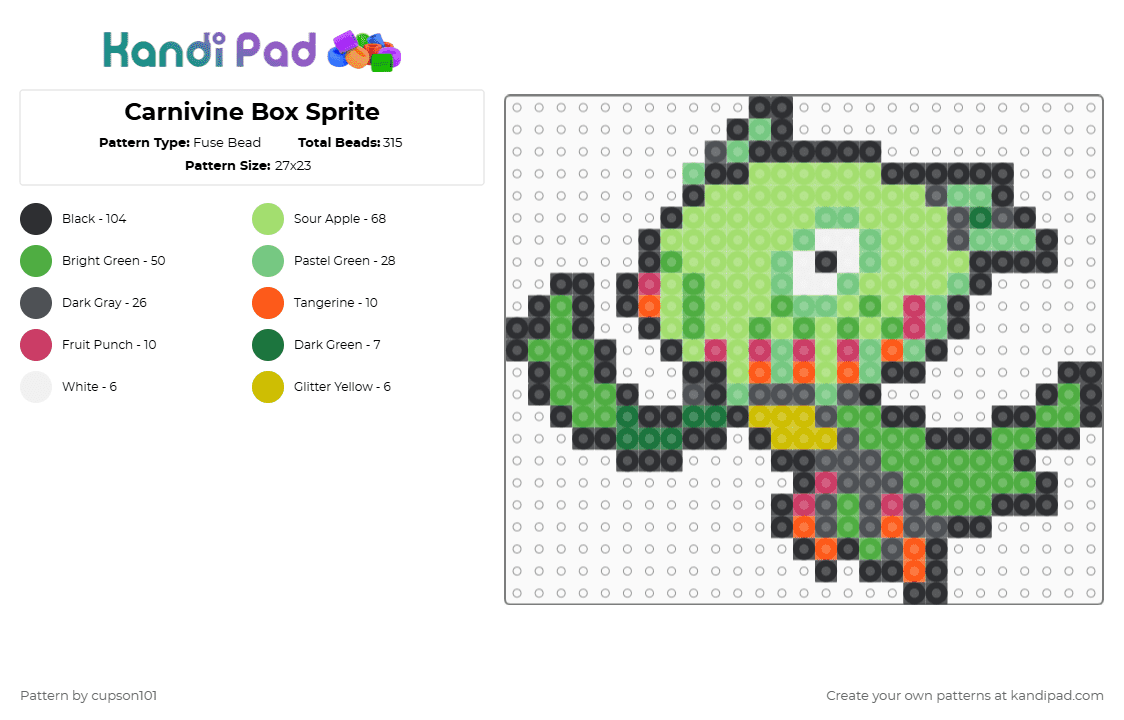 Carnivine Box Sprite - Fuse Bead Pattern by cupson101 on Kandi Pad - green