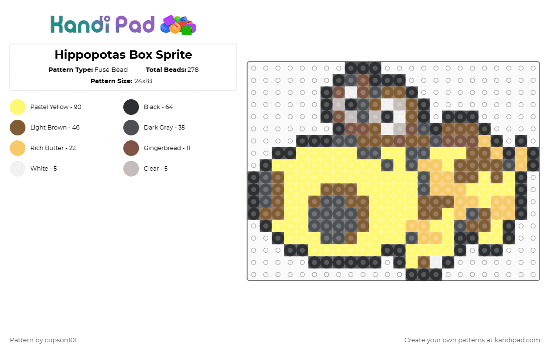 Hippopotas Box Sprite - Fuse Bead Pattern by cupson101 on Kandi Pad - yellow,tan