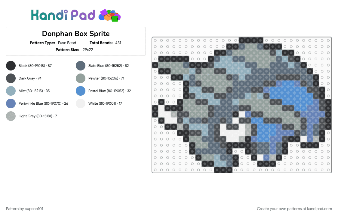 Donphan Box Sprite - Fuse Bead Pattern by cupson101 on Kandi Pad - gray
