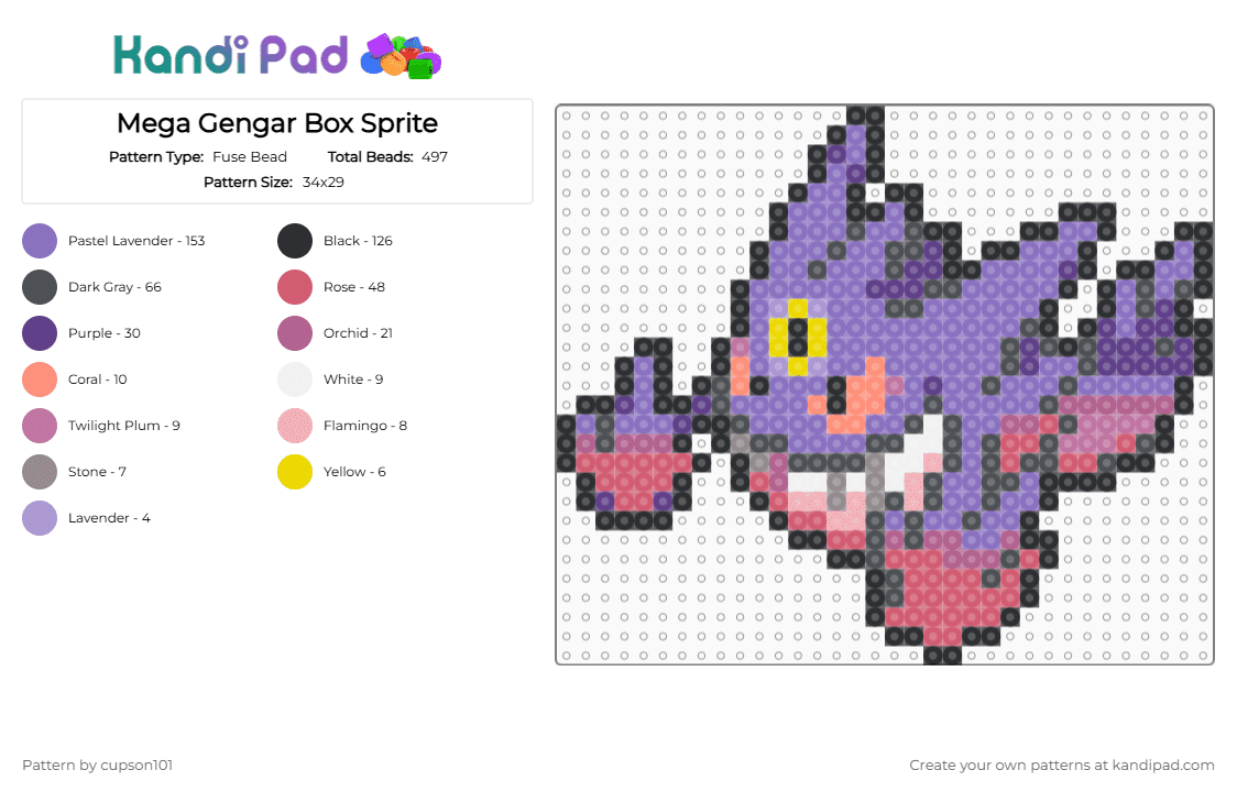 Mega Gengar Box Sprite - Fuse Bead Pattern by cupson101 on Kandi Pad - blue, gray, red