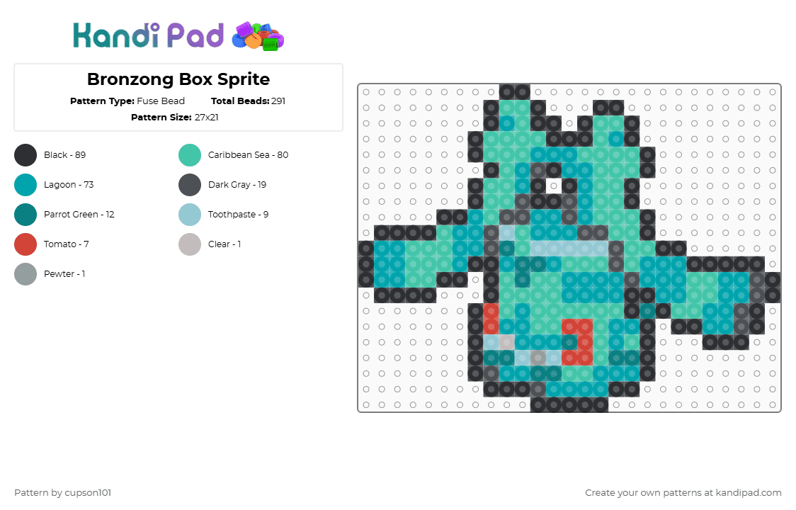 Bronzong Box Sprite - Fuse Bead Pattern by cupson101 on Kandi Pad - teal