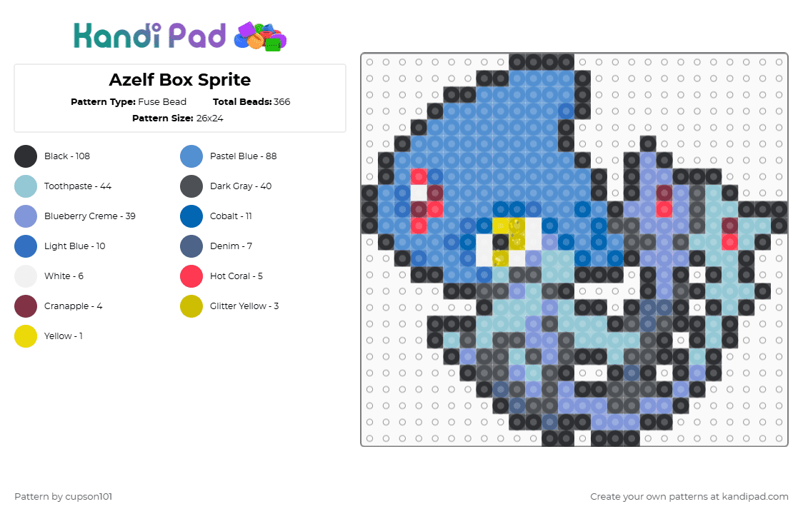 Azelf Box Sprite - Fuse Bead Pattern by cupson101 on Kandi Pad - gray,light blue