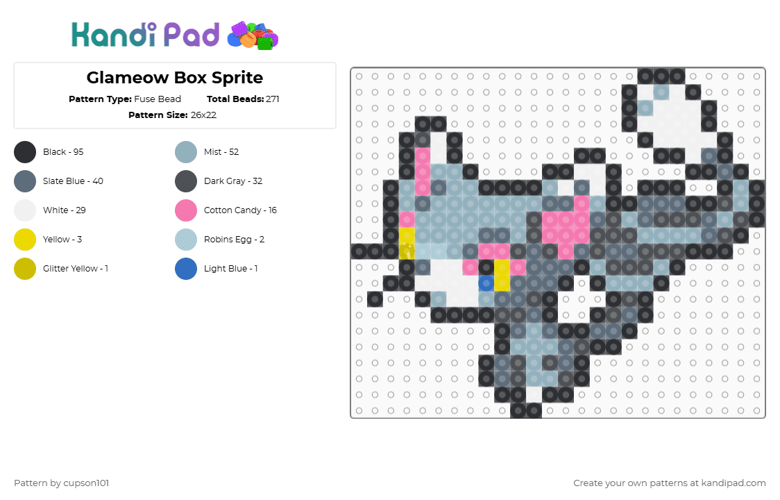 Glameow Box Sprite - Fuse Bead Pattern by cupson101 on Kandi Pad - gray,light blue