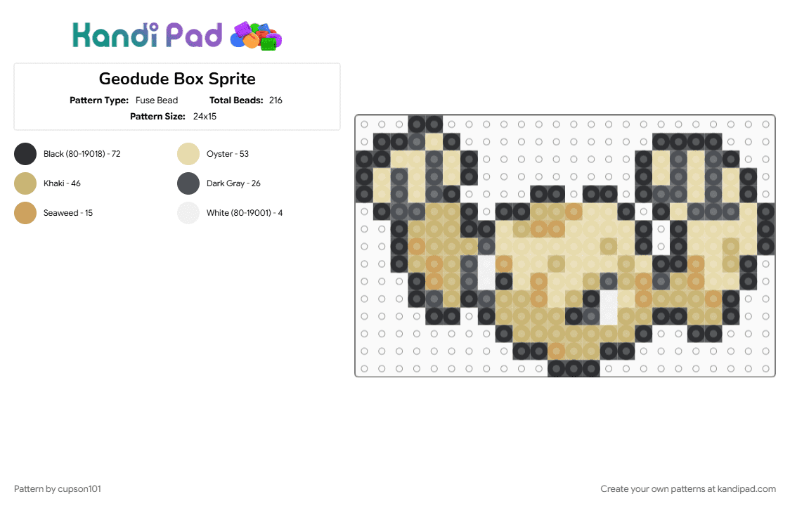Geodude Box Sprite - Fuse Bead Pattern by cupson101 on Kandi Pad - beige, geodude, pokemon