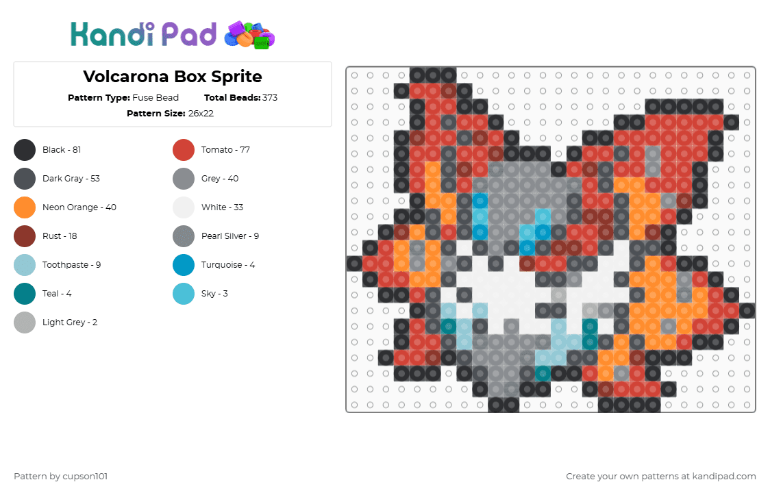 Volcarona Box Sprite - Fuse Bead Pattern by cupson101 on Kandi Pad - gray,red,orange
