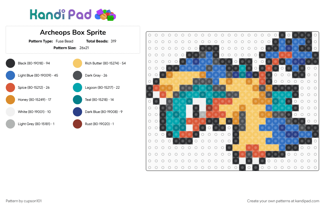 Archeops Box Sprite - Fuse Bead Pattern by cupson101 on Kandi Pad - blue, teal, yellow