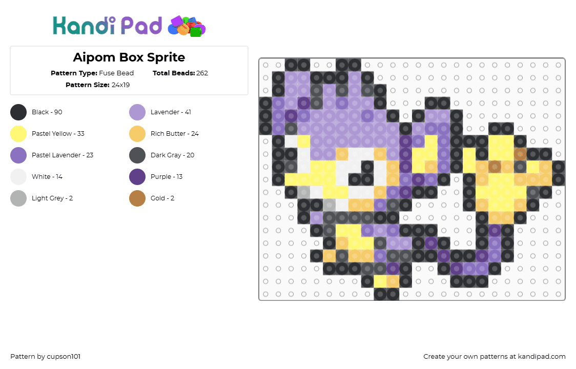 Aipom Box Sprite - Fuse Bead Pattern by cupson101 on Kandi Pad - yellow,blue,pink