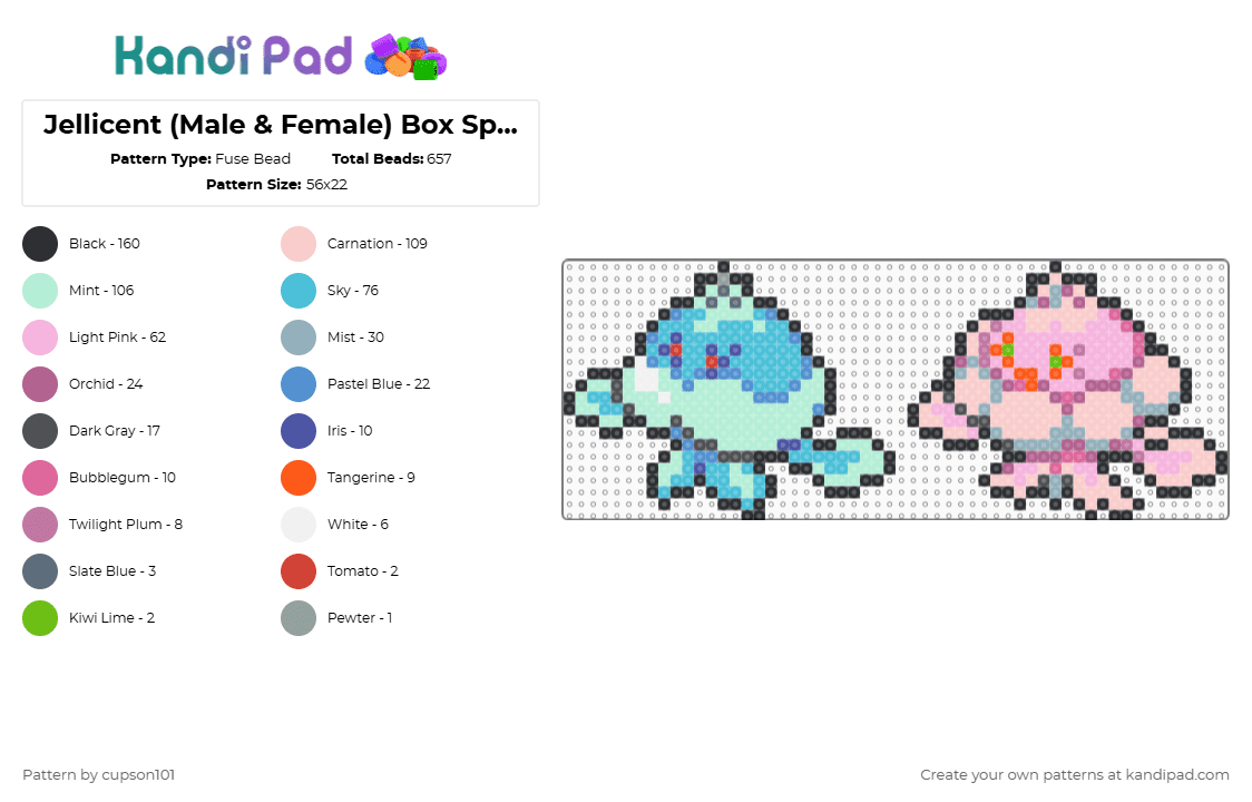 Jellicent (Male & Female) Box Sprites - Fuse Bead Pattern by cupson101 on Kandi Pad - light blue,pink,beige