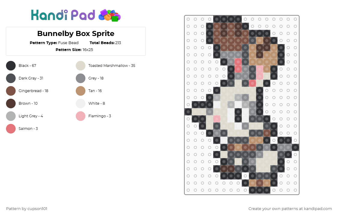 Bunnelby Box Sprite - Fuse Bead Pattern by cupson101 on Kandi Pad - gray,beige