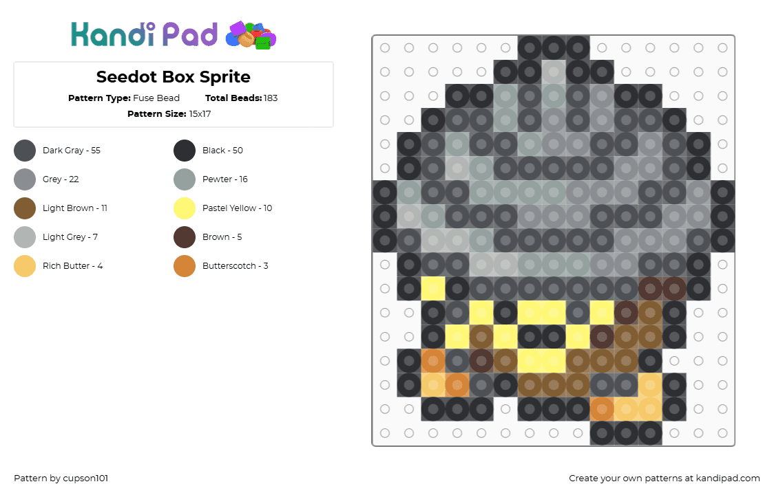Seedot Box Sprite - Fuse Bead Pattern by cupson101 on Kandi Pad - gray