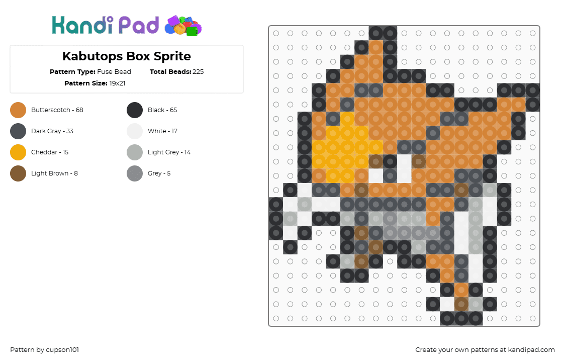 Kabutops Box Sprite - Fuse Bead Pattern by cupson101 on Kandi Pad - gray,orange