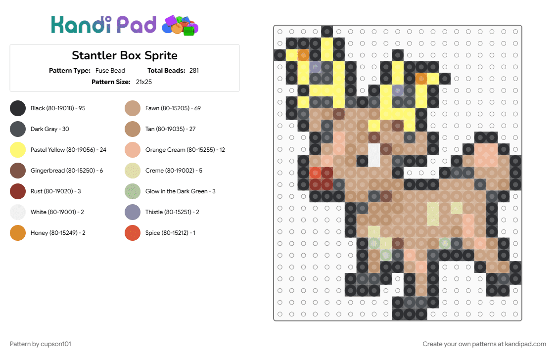 Stantler Box Sprite - Fuse Bead Pattern by cupson101 on Kandi Pad - beige, gray, yellow