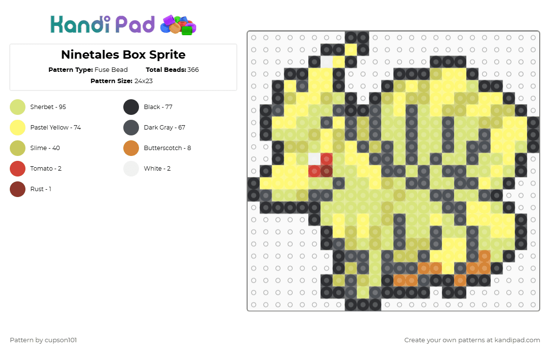 Ninetales Box Sprite - Fuse Bead Pattern by cupson101 on Kandi Pad - gray,yellow