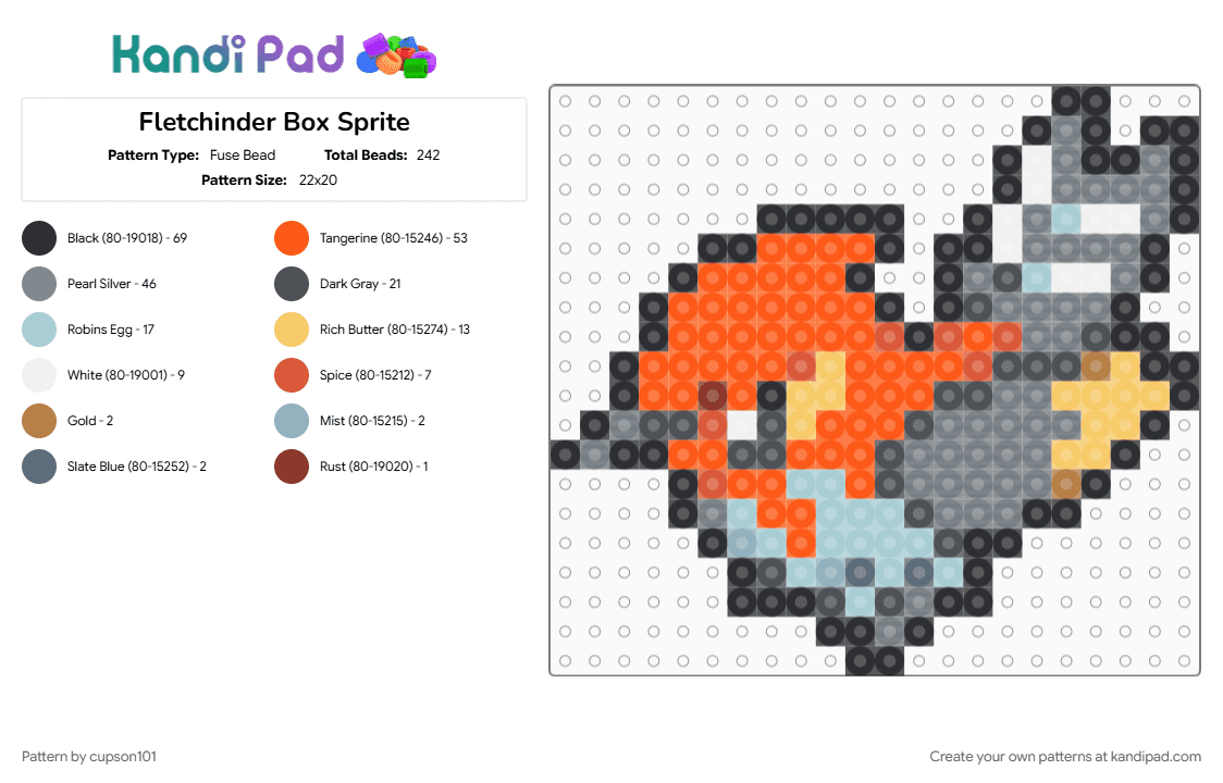 Fletchinder Box Sprite - Fuse Bead Pattern by cupson101 on Kandi Pad - gray, orange