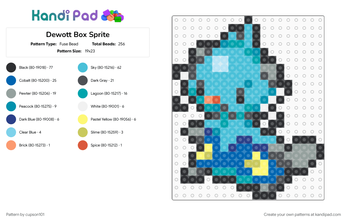 Dewott Box Sprite - Fuse Bead Pattern by cupson101 on Kandi Pad - blue, gray, light blue, teal