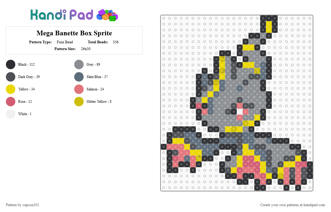 Mega Banette Box Sprite - Fuse Bead Pattern by cupson101 on Kandi Pad - gray
