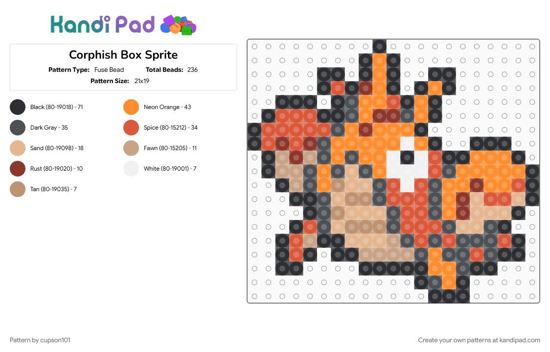 Corphish Box Sprite - Fuse Bead Pattern by cupson101 on Kandi Pad - orange, red