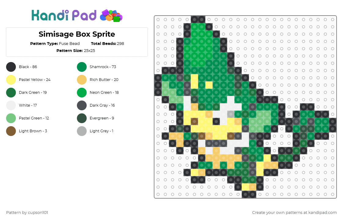 Simisage Box Sprite - Fuse Bead Pattern by cupson101 on Kandi Pad - yellow,green