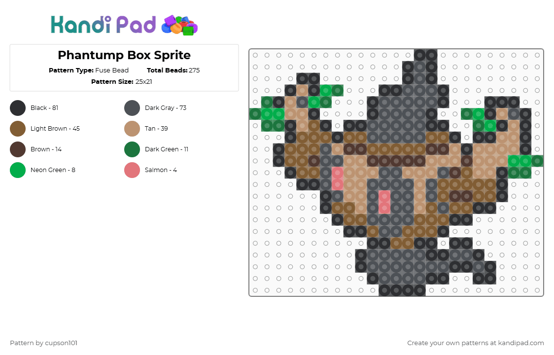 Phantump Box Sprite - Fuse Bead Pattern by cupson101 on Kandi Pad - gray,tan,beige