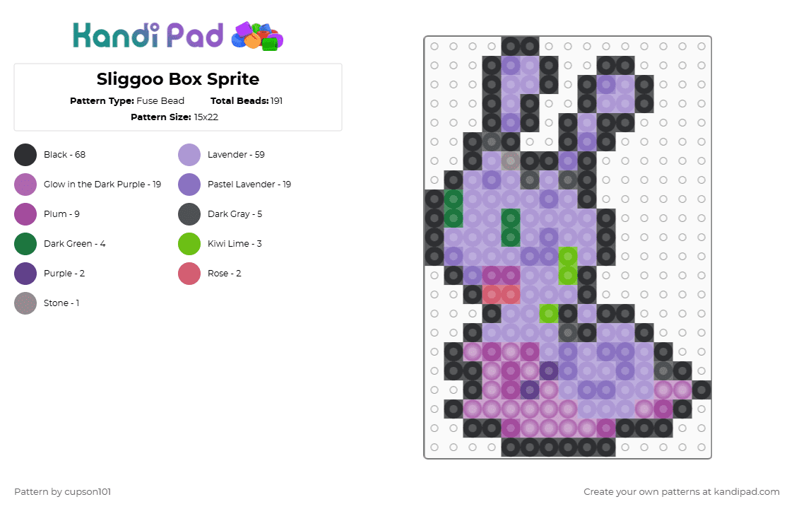 Sliggoo Box Sprite - Fuse Bead Pattern by cupson101 on Kandi Pad - pink,blue