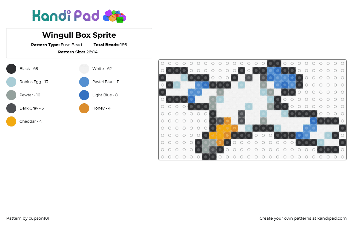 Wingull Box Sprite - Fuse Bead Pattern by cupson101 on Kandi Pad - white,gray,light blue