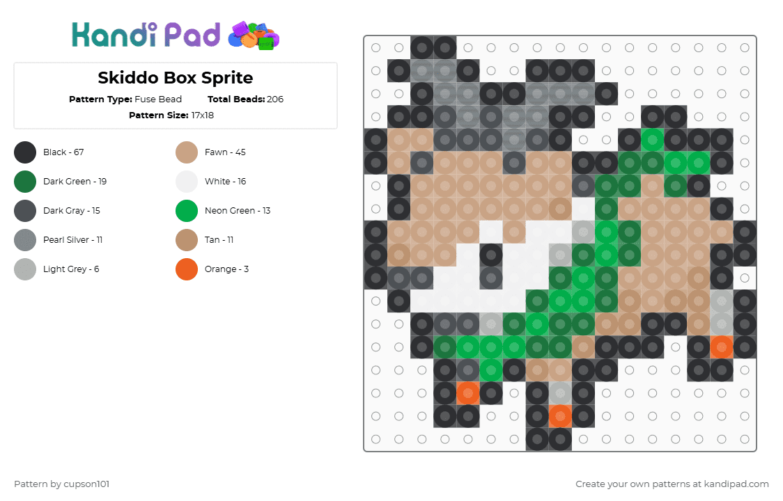 Skiddo Box Sprite - Fuse Bead Pattern by cupson101 on Kandi Pad - beige,green
