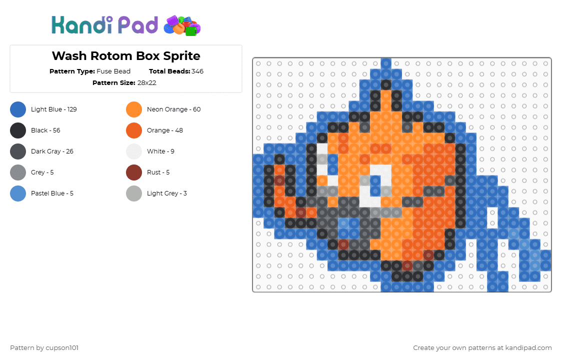 Wash Rotom Box Sprite - Fuse Bead Pattern by cupson101 on Kandi Pad - orange,blue