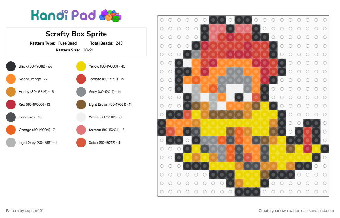 Scrafty Box Sprite - Fuse Bead Pattern by cupson101 on Kandi Pad - orange, red, yellow