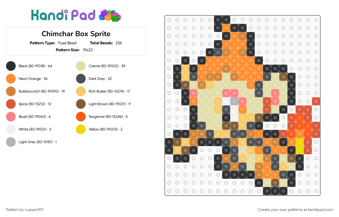Chimchar Box Sprite - Fuse Bead Pattern by cupson101 on Kandi Pad - orange, yellow