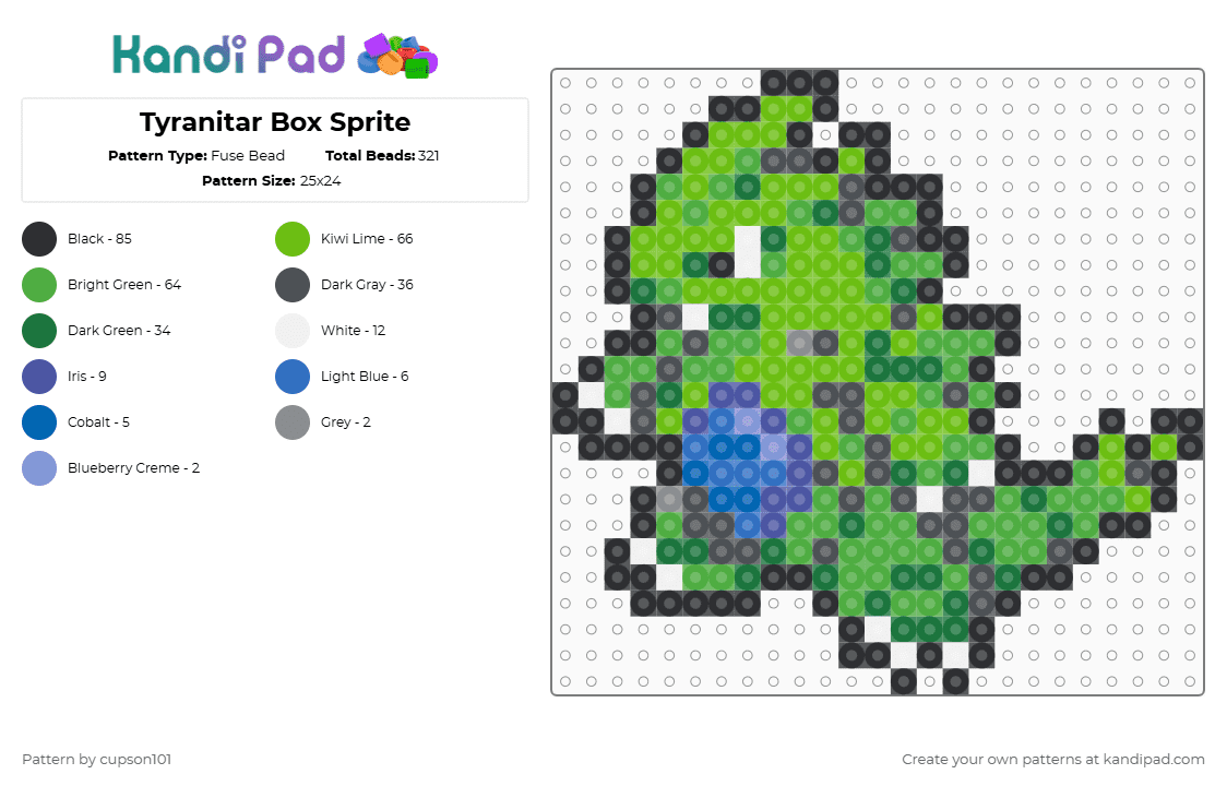 Tyranitar Box Sprite - Fuse Bead Pattern by cupson101 on Kandi Pad - green