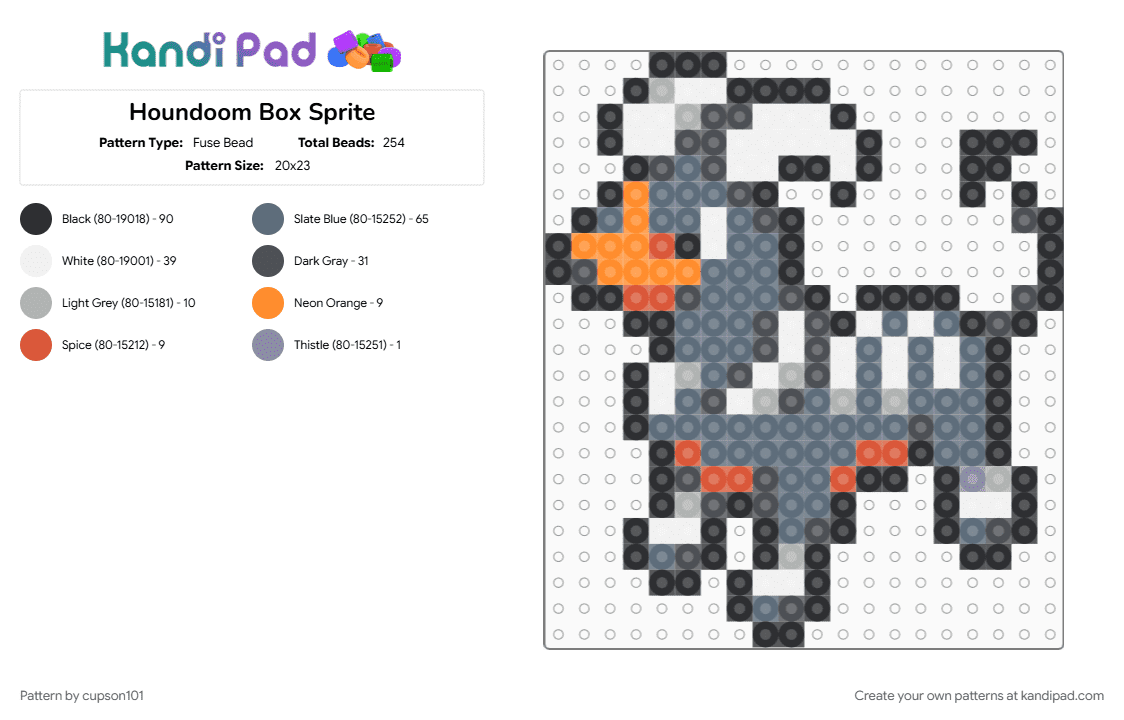 Houndoom Box Sprite - Fuse Bead Pattern by cupson101 on Kandi Pad - gray