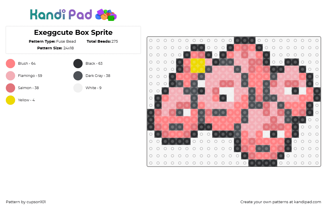 Exeggcute Box Sprite - Fuse Bead Pattern by cupson101 on Kandi Pad - exeggcute,pokemon,character,gaming,pink