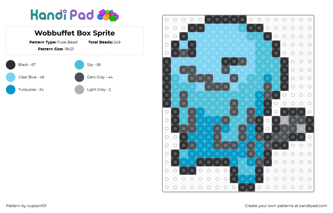 Wobbuffet Box Sprite - Fuse Bead Pattern by cupson101 on Kandi Pad - light blue
