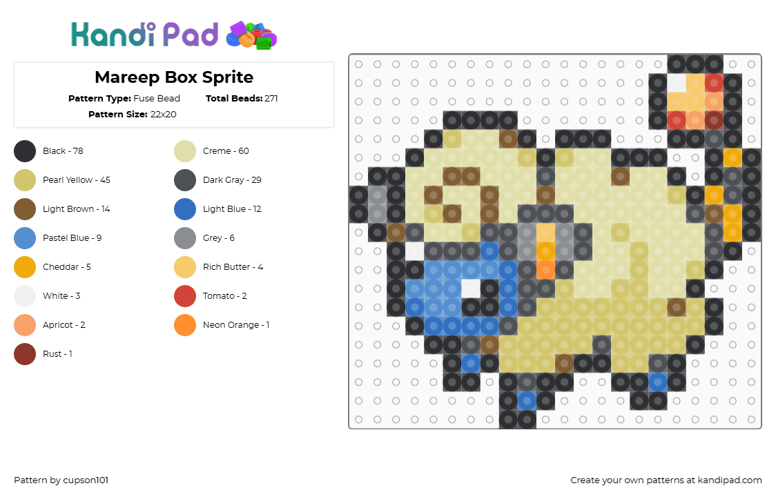 Mareep Box Sprite - Fuse Bead Pattern by cupson101 on Kandi Pad - gray,yellow