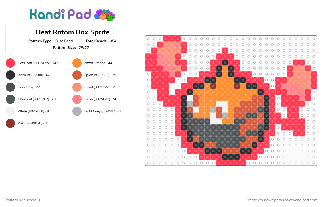 Heat Rotom Box Sprite - Fuse Bead Pattern by cupson101 on Kandi Pad - orange, red