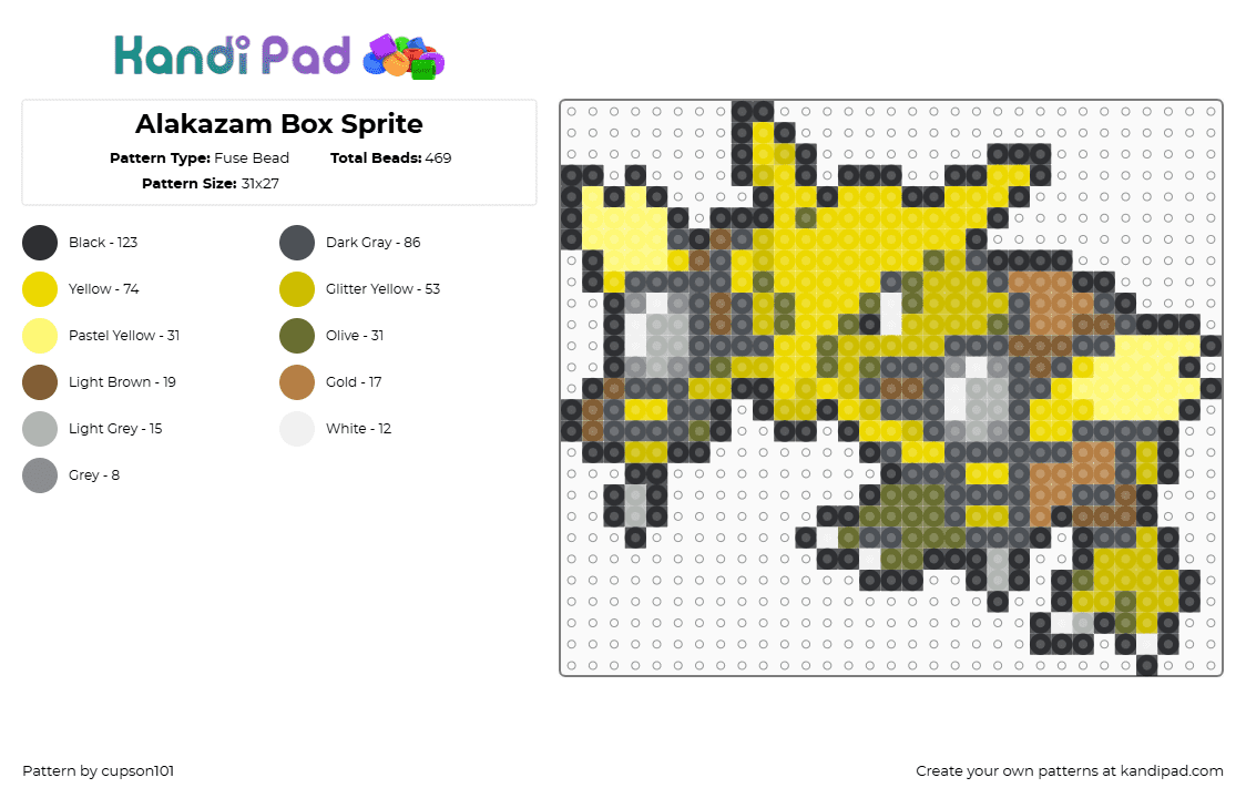 Alakazam Box Sprite - Fuse Bead Pattern by cupson101 on Kandi Pad - gray,yellow