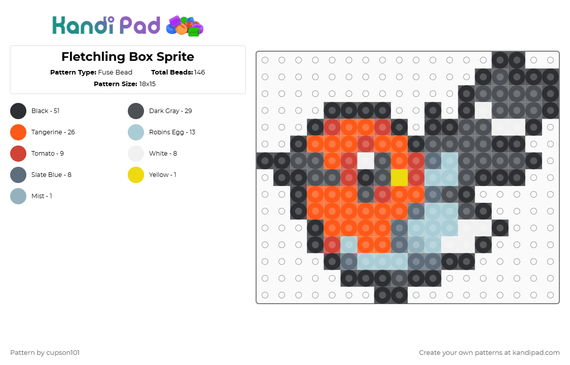 Fletchling Box Sprite - Fuse Bead Pattern by cupson101 on Kandi Pad - gray,orange