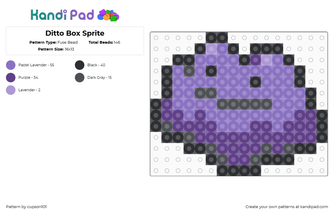 Ditto Box Sprite - Fuse Bead Pattern by cupson101 on Kandi Pad - blue,purple