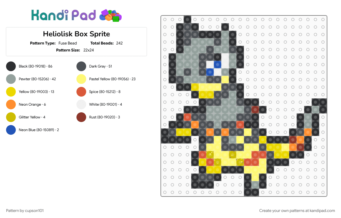 Heliolisk Box Sprite - Fuse Bead Pattern by cupson101 on Kandi Pad - gray, yellow