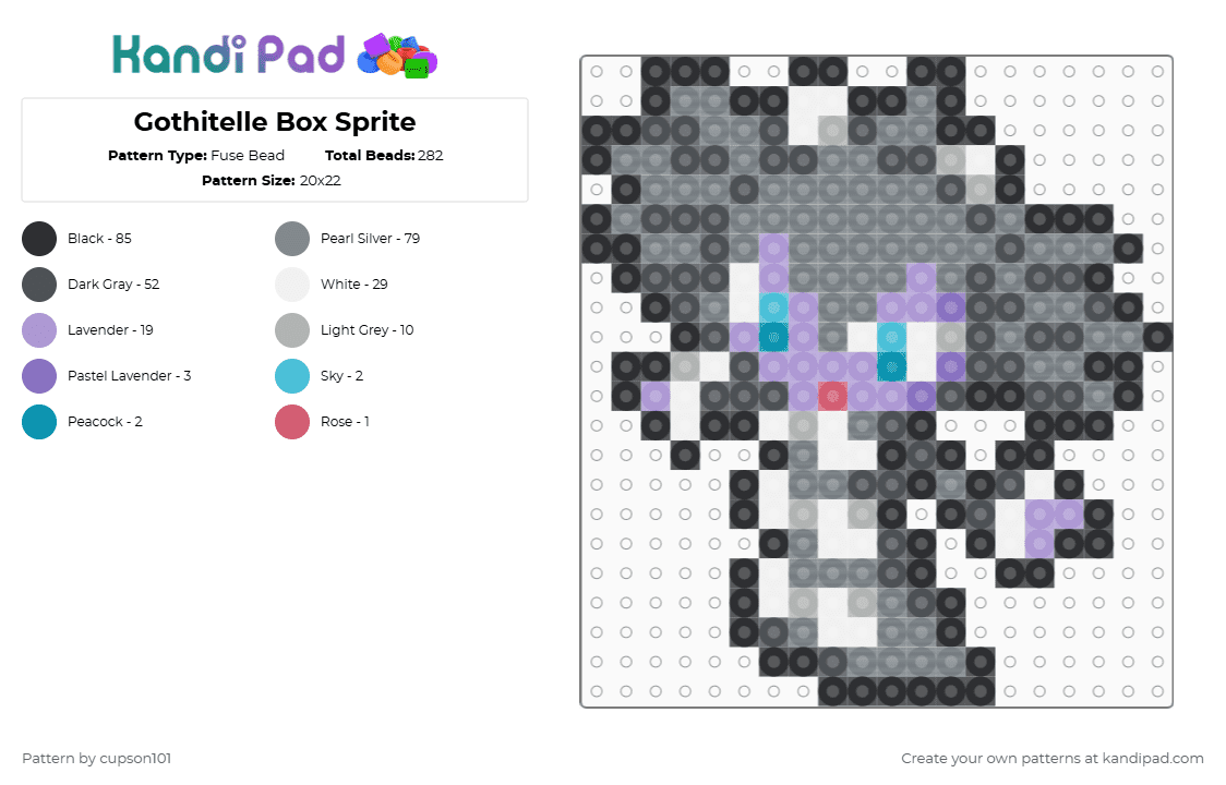 Gothitelle Box Sprite - Fuse Bead Pattern by cupson101 on Kandi Pad - gray